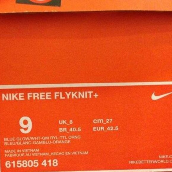 New in Box Nike Flyknit + Blue Glow Total Orange Mens 9.5 US 43 EUR RARE - Picture 8 of 16